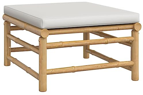 vidaXL Gartenhocker, Sitzhocker mit Hellgrauem Kissen, Modular Hocker für Garten Terrasse, Fußhocker Fußschemel Gartenmöbel, Bambus