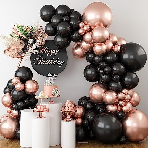 Ghirlanda di palloncini rosa oro nero, 100 pezzi metallizzati, oro rosa, nero, con palloncini in diverse misure, 18/12/10/5 pollici, per matrimonio, compleanno, anniversario, fidanzamento, decorazione