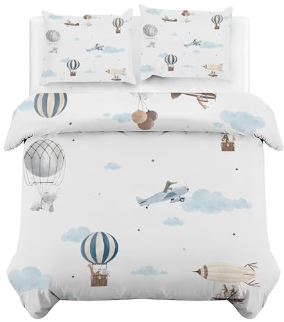 Globo AerostáTico Funda Nordica Cama 150 AvióN Ropa de Cama 3 Piezas, Microfibra Suave Transpirable Funda de Edredon Nordico 240x220 cm y 2 Funda de Almohada 50x75 cm, con Cremallera