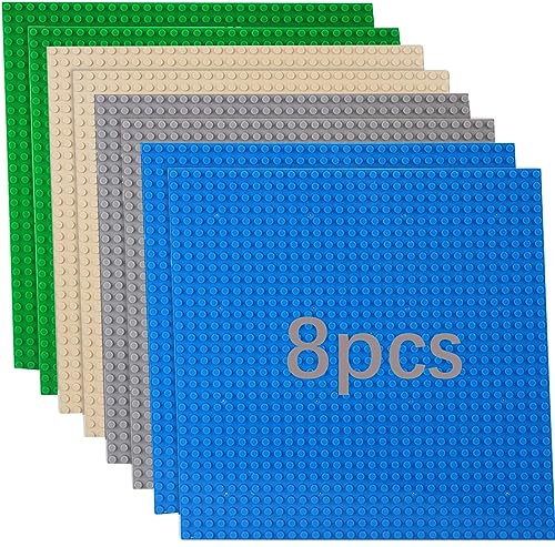 Base para Lego Classic,Pack de 8 Bases para Construir -Classic Base Verde-Azul-Gris-Arena Compatible con Todas Las Grandes Marcas,Juego de Construcción para Niños y Niñas