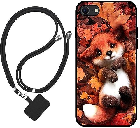 Sunrive Hülle Kompatibel mit iPhone SE (2022) Case,matt Handyhülle Schutzhülle Etui Karikatur Muster TPU Backcover (Ahornblattfuchs) +1x Universale Handykette MEHRWEG