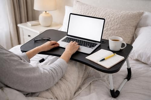 Betttablett Betttisch Tablettisch Beistelltisch Serviertablett mit Füßen Tabletttisch klappbar Laptoptisch Getränkehalter