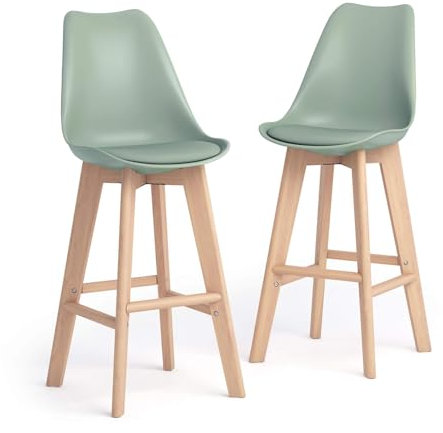 MOBILI FIVER, Set de 2 taburetes Altos Greta, Color Verde Salvia, Polipropileno - Contrachapado de Haya, taburetes para Cocina, Salon