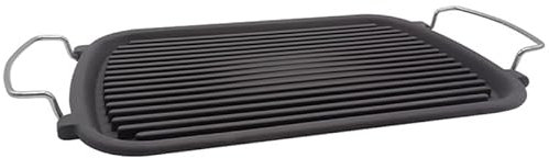 VIRSUS Bistecchiera Rettangolare in Ghisa con 2 Maniglie 230, Misura 24x37 cm, colore Nero, Ghisa Smaltata per Piastra Induzione, Grill Antiaderente per la cottura di Carne, Pesce e Verdure