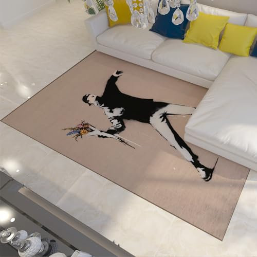 Via Vela Moderner Teppich Banksy Boy waschbarer Schlafzimmerteppich rutschfeste Teppiche für den Innenbereich niedrigflorige Fußmatte Bodenteppich für Badezimmer im Eingangsbereich 160x230 cm