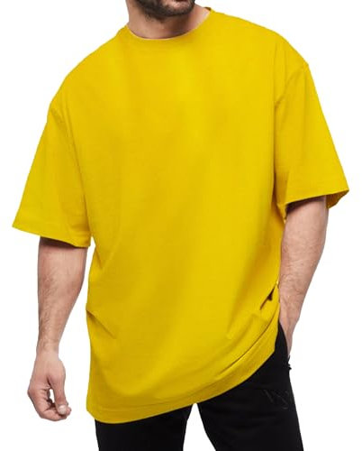 Hommes Full Cotton Fitness Oversize t-Shirt Sport Exercice Muscle lâche à Manches Courtes léger col Rond t-Shirt de Sport (Jaune,3XL)