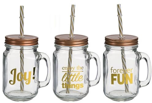 DRW Set 6 brocche in vetro con cannuccia fun and joy ramato da 450 ml 8x6x12 cm