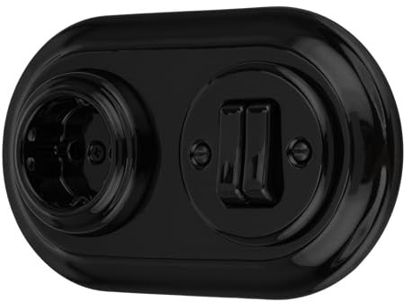 Unterputz Porzellan Retro Steckdose, Doppelschalter, 2-fach, All-in-One, SET Serie PR1 schwarz