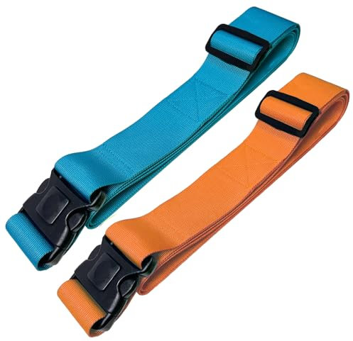 Koffergurte 2 Stück Kofferband mit Verriegelung und Kreuzgurt Funktion | Kofferbänder auffällig 2er Set Blau-Orange | 5 cm x 205 cm von taschenmann2005
