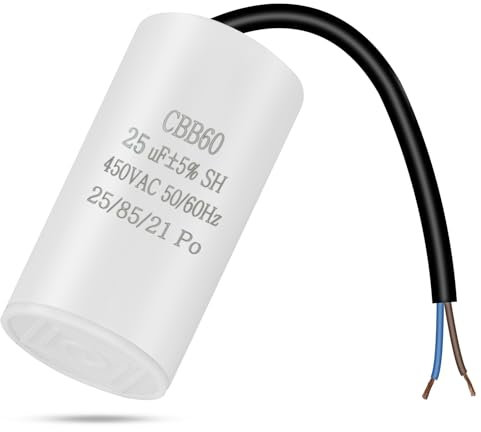OFFCUP CBB60 Running Capacitor, 25μF, 450V AC, 4 Pins, 50/60Hz with Cable for Air Compressor, Cleaning Machine Motor Star