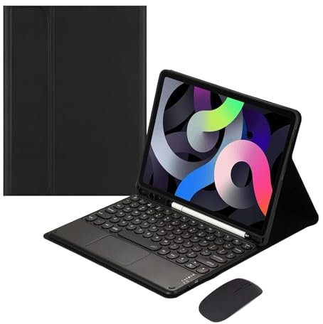 Funda con Teclado para iPad 10ª Generación 10,9 Pulgadas 2022 con Ratón Bluetooth, Soporte Magnético, Trackpad Multitáctil, Ultra Delgada Funda con Portalápices y Teclado Español Ñ, Negro