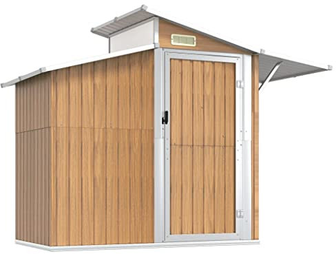 prissent Fahrradunterstand 270x130x208,5 cm Gartenhaus Metall Geräteschuppen Gerätehäuser Zur Aufbewahrung von Rasenmähern, Fahrradunterstand Storage Shed, Fahrrädern usw Braun