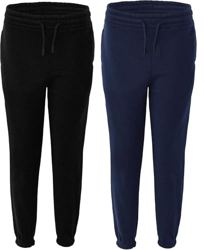 2 Pack Boys Girls Children Kids School Jog Pants Sports Games Fleece PE Joggers Trouser Jogging Tracksuit Bottoms Regular Fit 5-14 Years (UK, Age 5-6, Black/Navy)