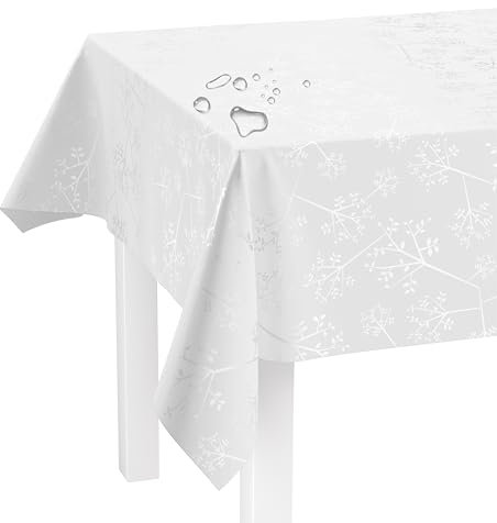 LILENO HOME Tischdecke abwaschbar als Meterware 240x140cm (Schnittkante) in Pusteblume Weiss Motiv - Wachstuchtischdecke wasserabweisend ideal als Tischtuch o. Tischläufer für Bierzeltgarnitur