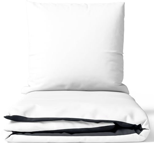 Leonado Vicenti Bettwäsche Baumwolle 200x200 cm Weiß Grau Uni Einfarbig Set Schlafzimmer Garnitur Wendebettwäsche Bezug Decke mit verdecktem Reißverschluss