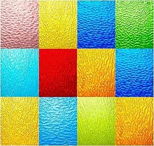 CHICSHIS Lot de 10 feuilles de vitrail transparentes texturées assorties pour loisirs créatifs en mosaïque - 10,2 x 15,2 cm - Pour fournitures de mosaïque teintée et décoration d'intérieur