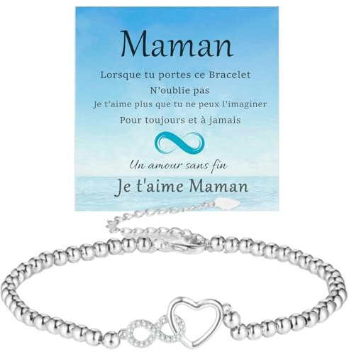Jbniuay Cadeau de fête des mères - Cadeaux pour maman Bracelet coeur infini Cadeau pour maman bracelet argent S925 - Bracelet pour maman/mères, Medium, S925