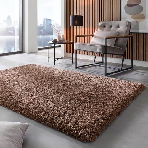 Taracarpet Shaggy Hochflor Langflor Teppich Twilight Luxus Qualität aus Belgien geeignet fürs Wohnzimmer Schlafzimmer und Kinderzimmer 8822 rost braun 065x130 cm
