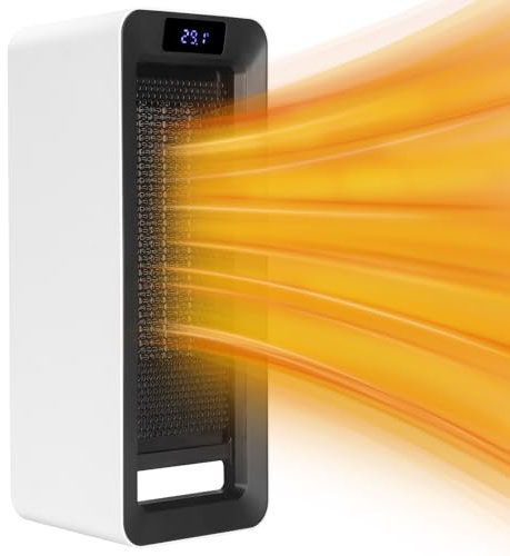 Mingfuxin Riscaldamento supplementare, 1500W Portatile Riscaldamento Elettrico Efficienza Energetica, Riscaldamento in Ceramica PTC Con Termostato, 7 Colori LED Piccolo Riscaldamento Soffiante Casa