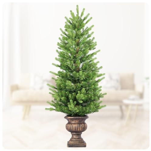 Vergossener künstlicher Weihnachtsbaum, Zwei grüne Kiefern Zweige Weihnachtsbaum für Veranda Eingänge für 4ft