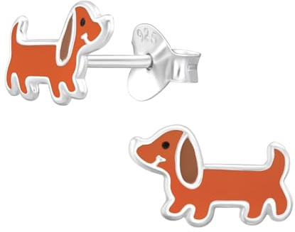 Monkimau Dackel Kinder Ohrringe | 925 Silber | Mädchen Ohrstecker Schmuck | Hypoallergen & Nickelfrei | Kinderohrringe Geschenkidee