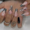 24 Pack Black & Silver French Press-On Nails - Coffin Shaped False Nails w/Full Coverage, Reusable Adhesive & Acrylic Stickers
