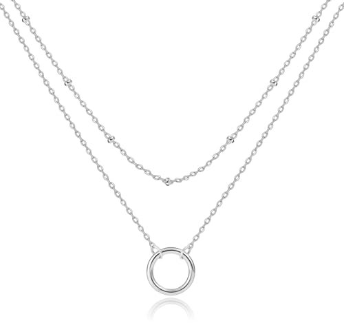 Kenivira Silber Kette für Damen,Layering Silber Anhänger Halskette,Zierliche Stapelbare Halsketten Set,Verstellbare Silber Halskette Set,Schmuck Geschenke für Damen