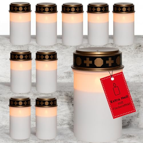 Novaliv Velas LED para tumbas sin batería, color blanco, 10 unidades, velas LED sin pilas, velas para cementerio, velas de cementerio, llama parpadeante, vela conmemorativa, luz eterna, vela de luto