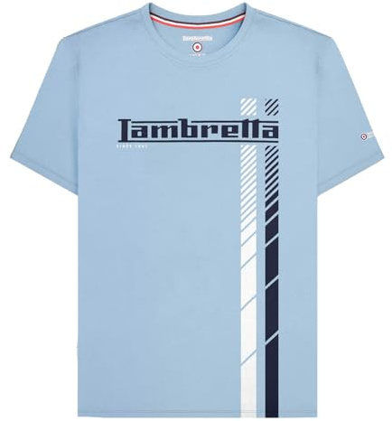 Lambretta Mens Fade Racing Stripes Retro T-Shirt L - Sky