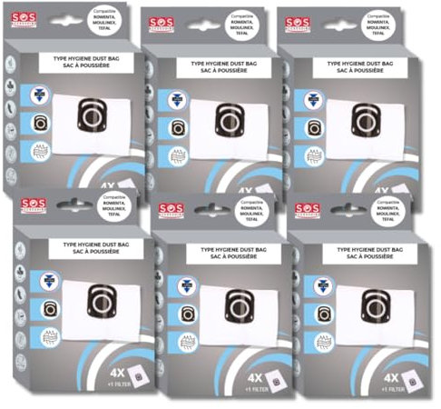 SOS Accessoire Lot de 6 Sacs Aspirateur + 1 Micro-Filtre | Sac Aspirateur Rowenta Silence Force | Equivalet à Rowenta ZR003901 | Compatible Aspirateurs Traîneaux Row