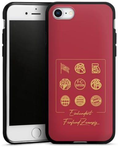 Silikon Hülle kompatibel mit Apple iPhone 7 Case schwarz Handyhülle FC Bayern München FCB 125 Jahre Fanartikel