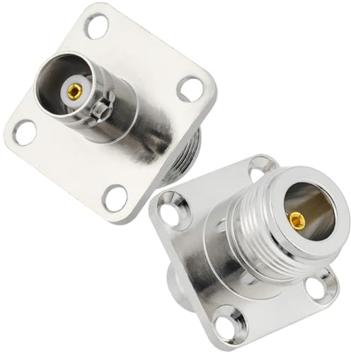 Vecys 2 Stück N Buchse auf BNC Buchse 4 Loch Flansch Panelmontage Stecker 50 Ohm N Typ auf BNC 4 Loch Flansch Chassis Mount Lötadapter für Radioantennen Koaxialkabel