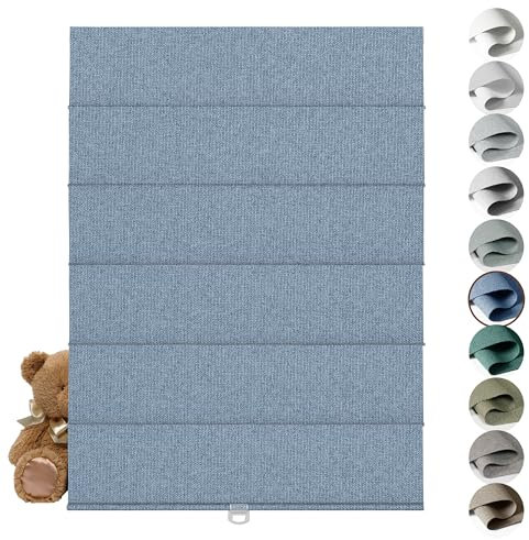 Roman Blinds Windows - Custom Size Blue, Blackout Roman shades Fabrics, Cordless Roman Blind for UV Protection Thermal Insulation for Bedroom, Living Room, Office
