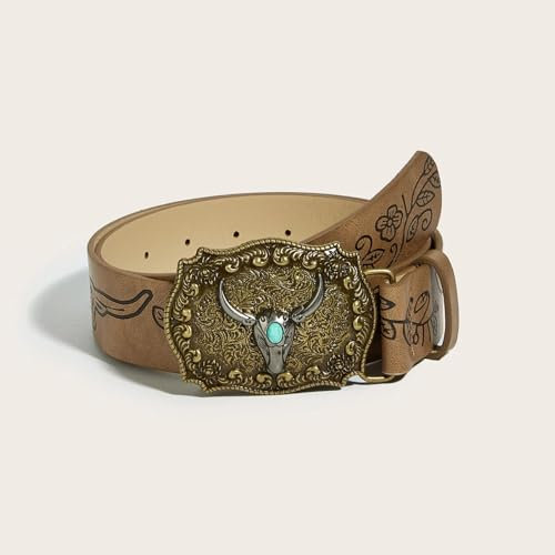 WUFANGBU Gürtel Vintage Gürtel Mit Schnalle Bedruckt 102Cm Schokolade