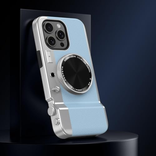 YOGISU Funda magnética Multifuncional Retro para iPhone 11 con Bluetooth y cámara, con Espejo cosmético y antigolpes (Azul Claro)