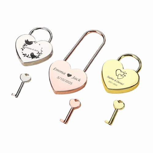 Cadenas personnalisé en forme de cœur avec clé, cadenas personnalisé pour mariage (argenté)