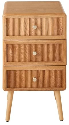 Calicosy Nachttisch mit 3 Schubladen mit Lamellenfronten, Höhe 71 cm, AVA | Holzfurnier, Füße aus massivem Kiefernholz, Höhe 71 cm, eleganter Naturstil