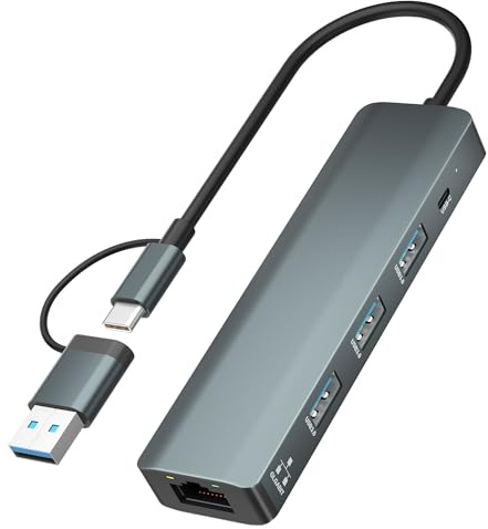 USB C to Ethernet Adapter, 5Gbps Data Port Hub Network with 3*USB3.0, USB3.0 Hub with RJ45 10/100/1000 Gigabit Ethernet Adapter Support Windows 10,8.1,Mac OS, Surface Pro,Linux,Chromebook and More