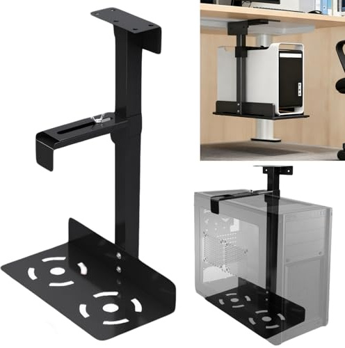 Xtrillogen PC Halterung unter Schreibtisch,Verstellbare PC Ständer für 50-530mm,Carbonstahl Computer Wandhalterung,Computer Halterung Schreibtisch für den Meisten Hosts,Max Tragkraft 35 kg (schwarz)