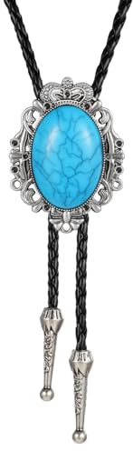 ElevateTech Bolo-Krawatte Für Herren Lariat Halskette Braun Leder Rodeo Anhängerfür Modische Halskette Runde Western Cowboy (Blau)