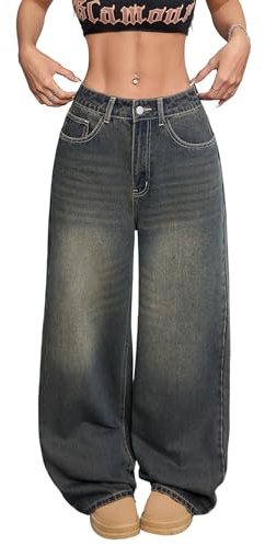 OYICAI Pantalon Denim Baggy Femme Large Jambe Vintage Rétro Y2K 90s Laisé Streetwear Hip Hop