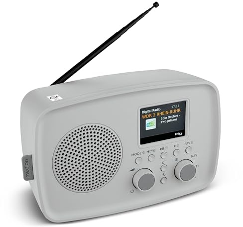 MEDION radio DAB+ con Bluetooth DRE-1 (DAB Plus, radio FM, protezione antigoccia, antenna telescopica, sveglia, funzione snooze, regolazione display, sistema di allarme ASA), grigio