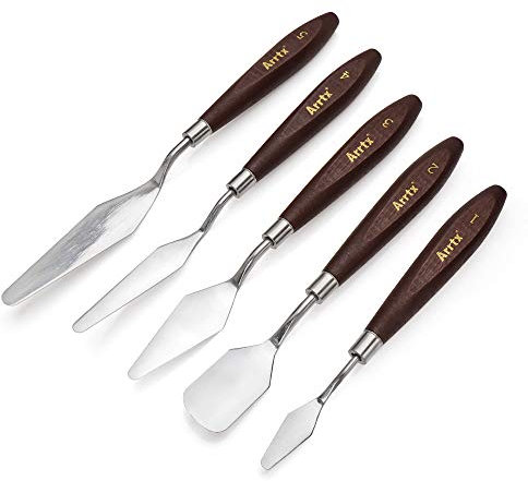 Arrtx 5 Pieces Painting Knife Set Stainless Steel Spatula Palette Knives Painting Mixing Scraper Oil, Acrylic, Canvas Painting Accessories for Color Mixing-Lightwish