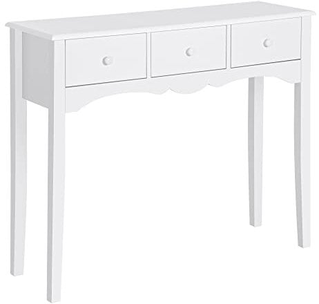 HOMCOM Mesa Consola de Madera Mueble Recibidor de Entrada con 3 Cajones para Salón Pasillo Carga 45 kg 100x32x85 cm Blanco
