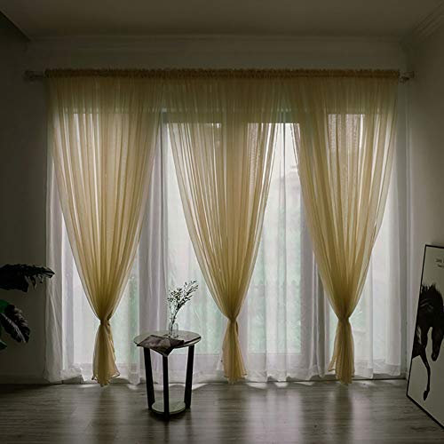 Boyouth Rideaux en Voile Transparent de Couleur Unie, Passepoil, Gaze pour Chambre à Coucher, Salon, hôtel, Beige, 1 Panneau, 100 x 270 cm
