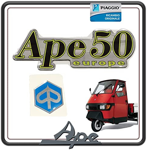 KIT 2 LOGO TARGHETTA SCUDETTO ADESIVO FRONTALE ANTERIORE PER PIAGGIO APE 50 ORIGINALE PIAGGIO.