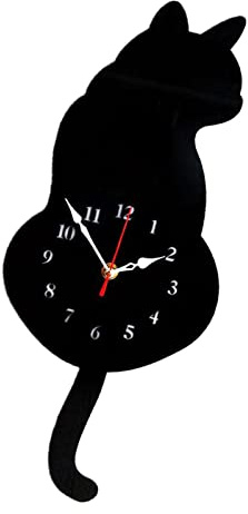 LOVIVER Design Wanduhr Pendeluhr für Home Decoration -, Schwarze Katze