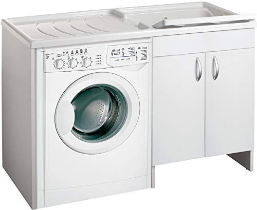 Lavatoio Coprilavatrice Negrari Eco Montato Vasca Destra DX Copri Lavatrice Sinistra SX Proteggi Bianco Mobile Lavapanni Legno Lavabo Asse Plastica Interno Bagno Lavanderia L124 P60 124x60 H92 cm