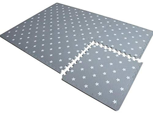 Grey & White Large Kids Living Room Play Yoga Gym Exercise Fitness Home Office Mat Rug Carpet (Grey Star, 6 Mats - 24 Square Feet)