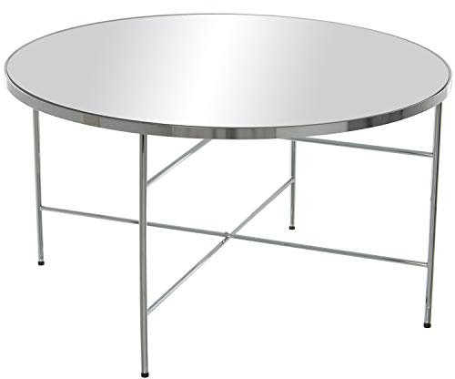 DRW runder Couchtisch aus Stahl Chrom 80 x 40,5 cm, Spiegel 5 mm Dicke, Metall, 80x40,5cm, Espejo 5mm Grosor